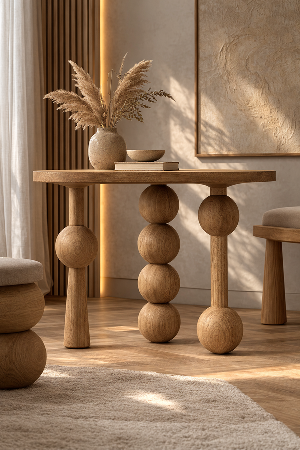 Wooden Furniture Leg with Four Sphere Details – Handmade Design, Set of 3, H670 mm
