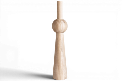 Pied de meuble conique en bois avec détail sphérique – Design tourné, H670 mm
